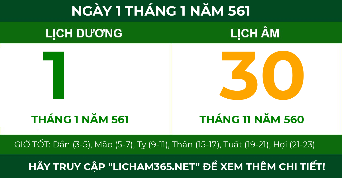 lịch âm ngày 1 tháng 1 năm 561