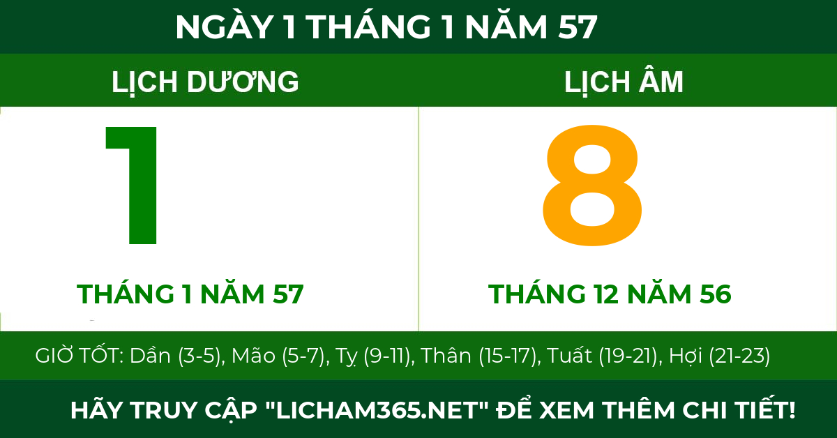 lịch âm ngày 1 tháng 1 năm 57