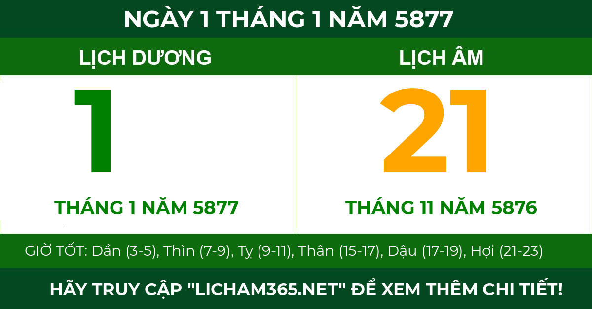lịch âm ngày 1 tháng 1 năm 5877