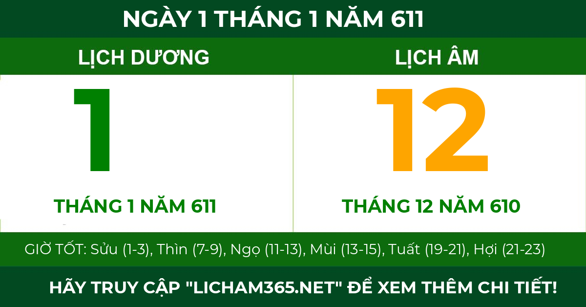 lịch âm ngày 1 tháng 1 năm 611
