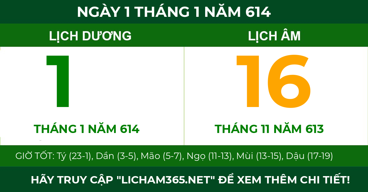 lịch âm ngày 1 tháng 1 năm 614