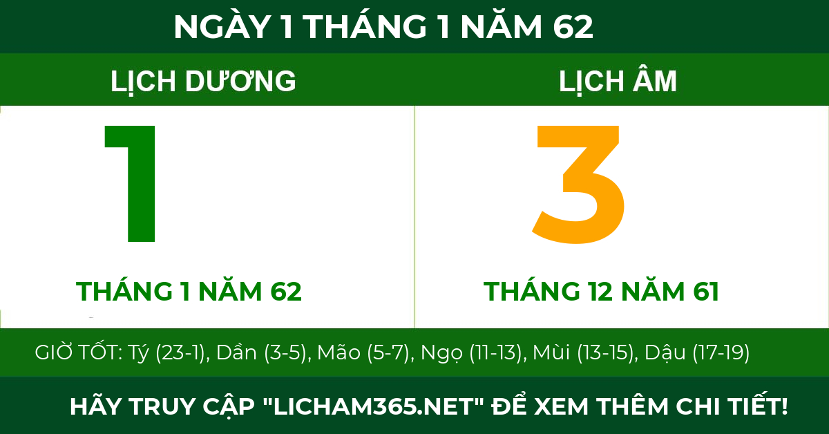 lịch âm ngày 1 tháng 1 năm 62