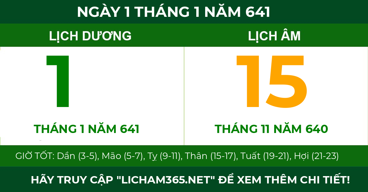 lịch âm ngày 1 tháng 1 năm 641