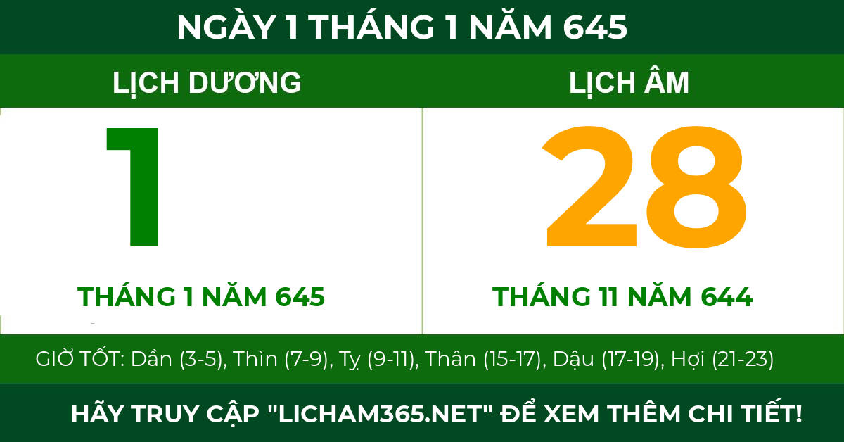 lịch âm ngày 1 tháng 1 năm 645
