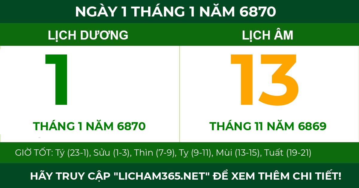 lịch âm ngày 1 tháng 1 năm 6870