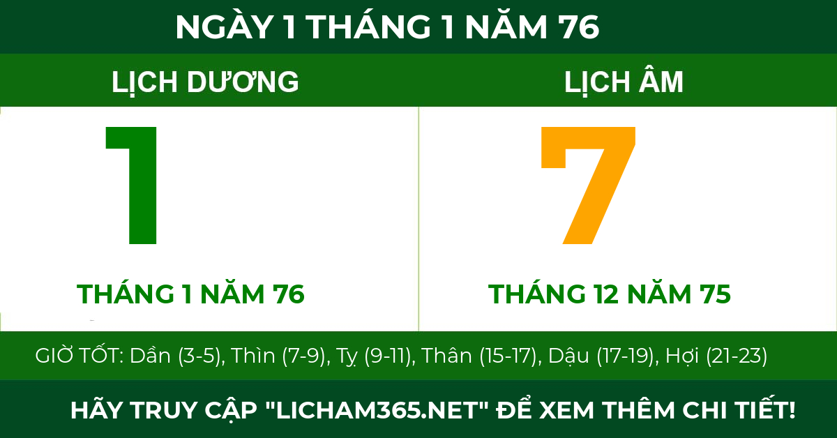 lịch âm ngày 1 tháng 1 năm 76