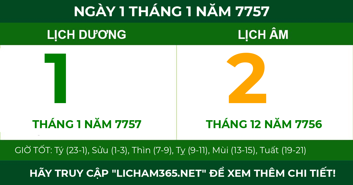 lịch âm ngày 1 tháng 1 năm 7757