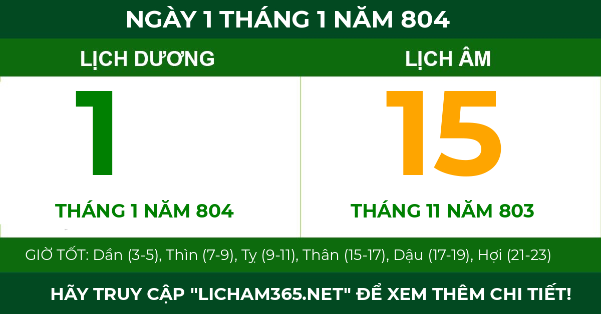 lịch âm ngày 1 tháng 1 năm 804