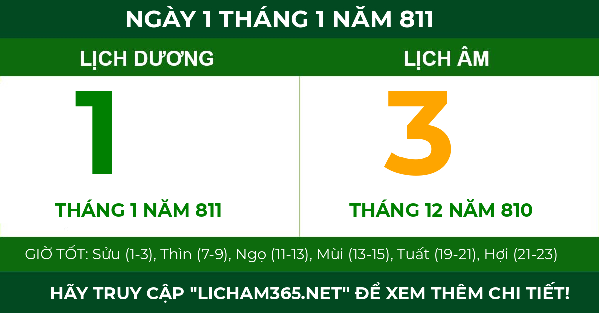 lịch âm ngày 1 tháng 1 năm 811