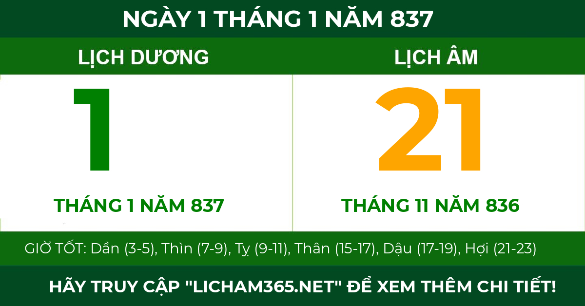lịch âm ngày 1 tháng 1 năm 837