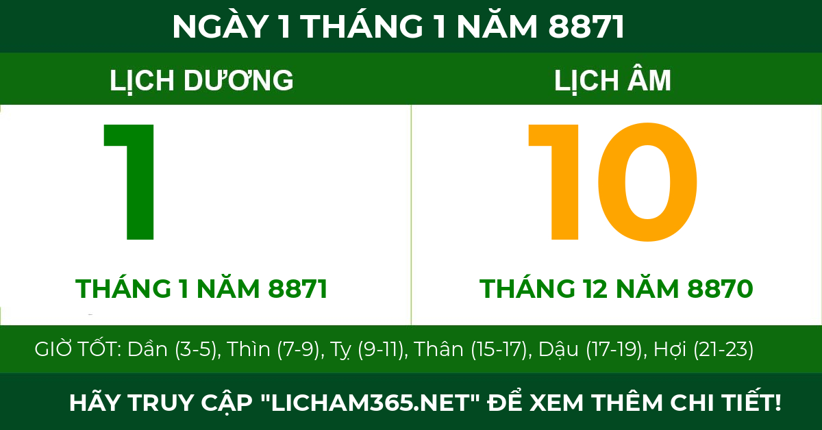 lịch âm ngày 1 tháng 1 năm 8871