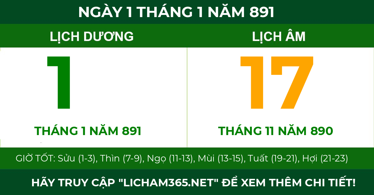 lịch âm ngày 1 tháng 1 năm 891