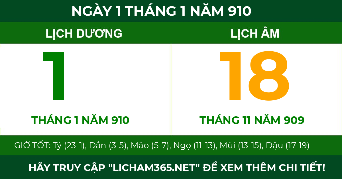 lịch âm ngày 1 tháng 1 năm 910