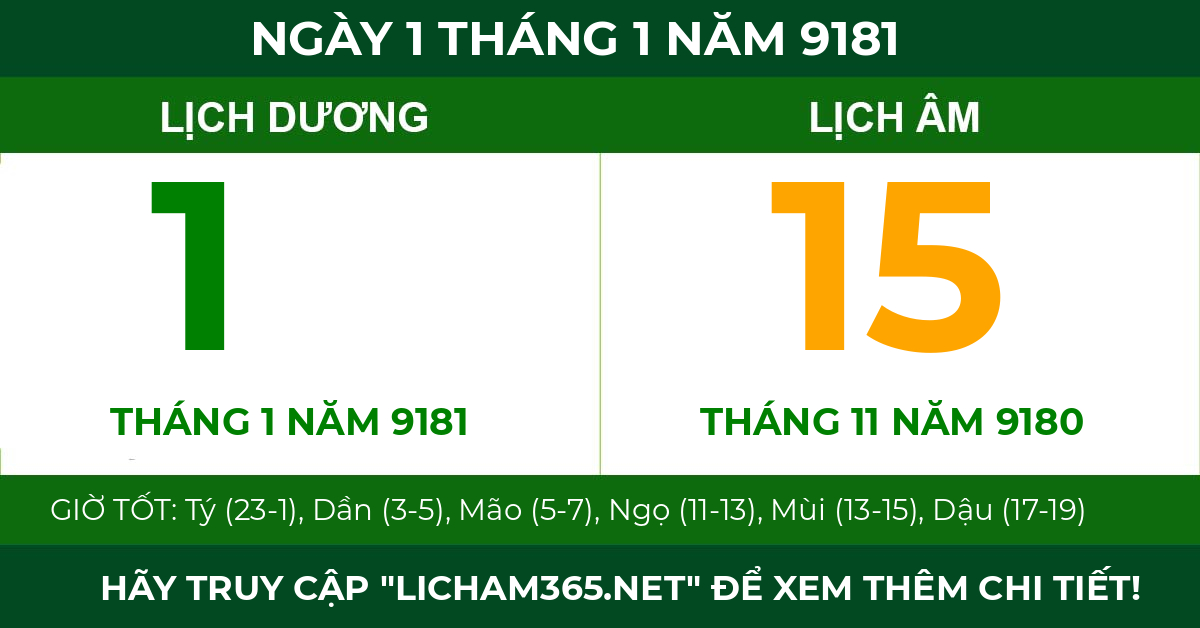 lịch âm ngày 1 tháng 1 năm 9181