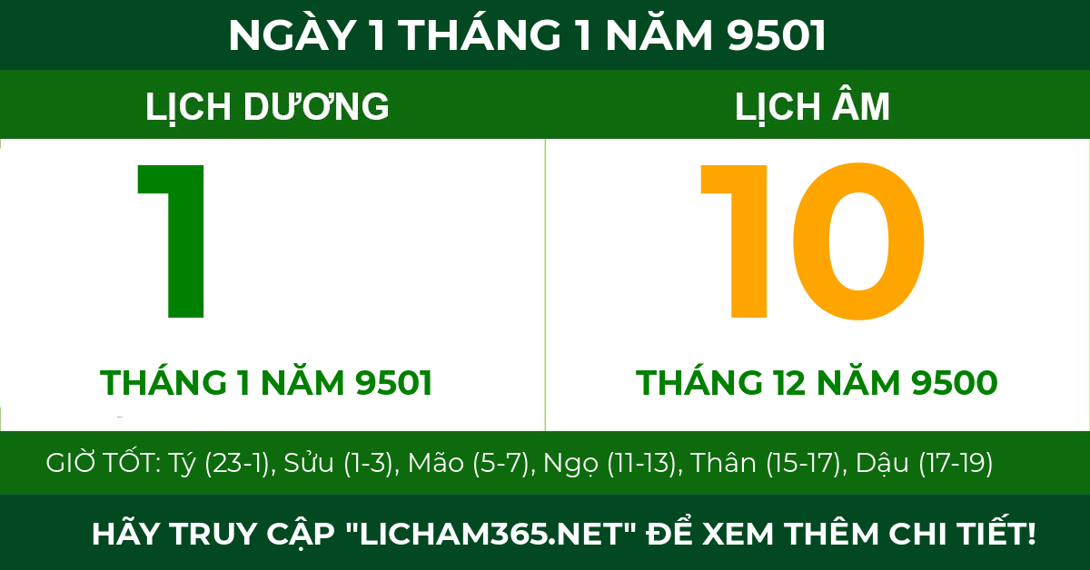 lịch âm ngày 1 tháng 1 năm 9501