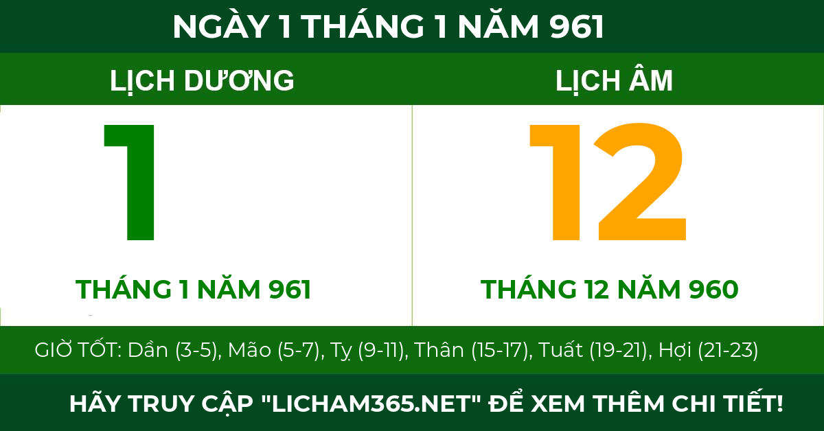 lịch âm ngày 1 tháng 1 năm 961