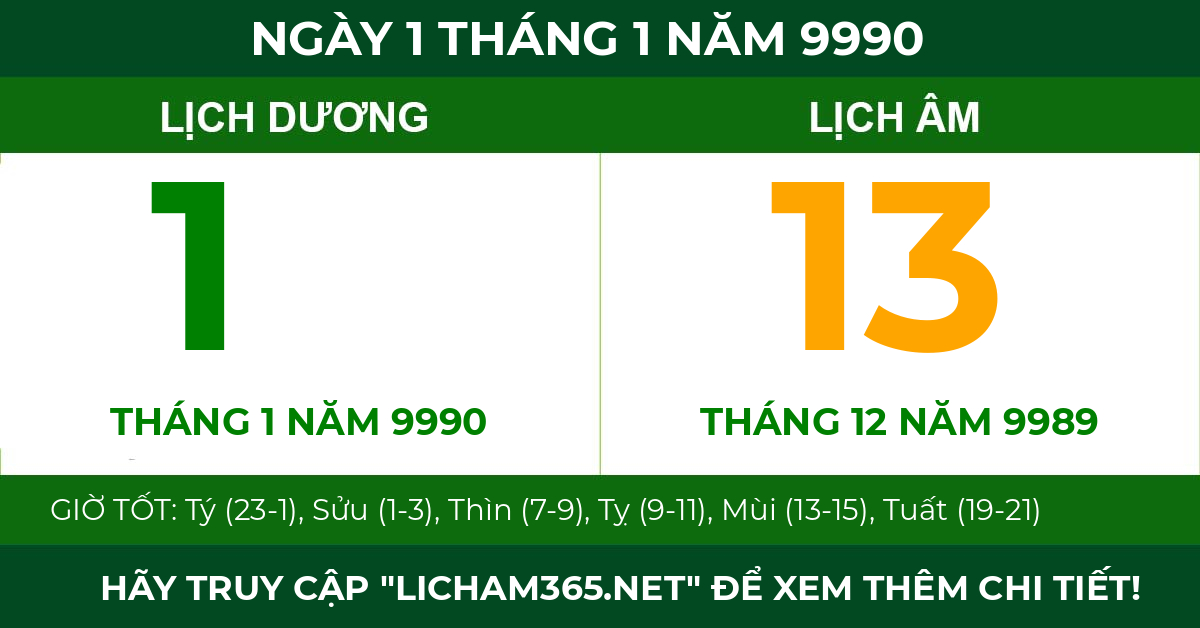 lịch âm ngày 1 tháng 1 năm 9990