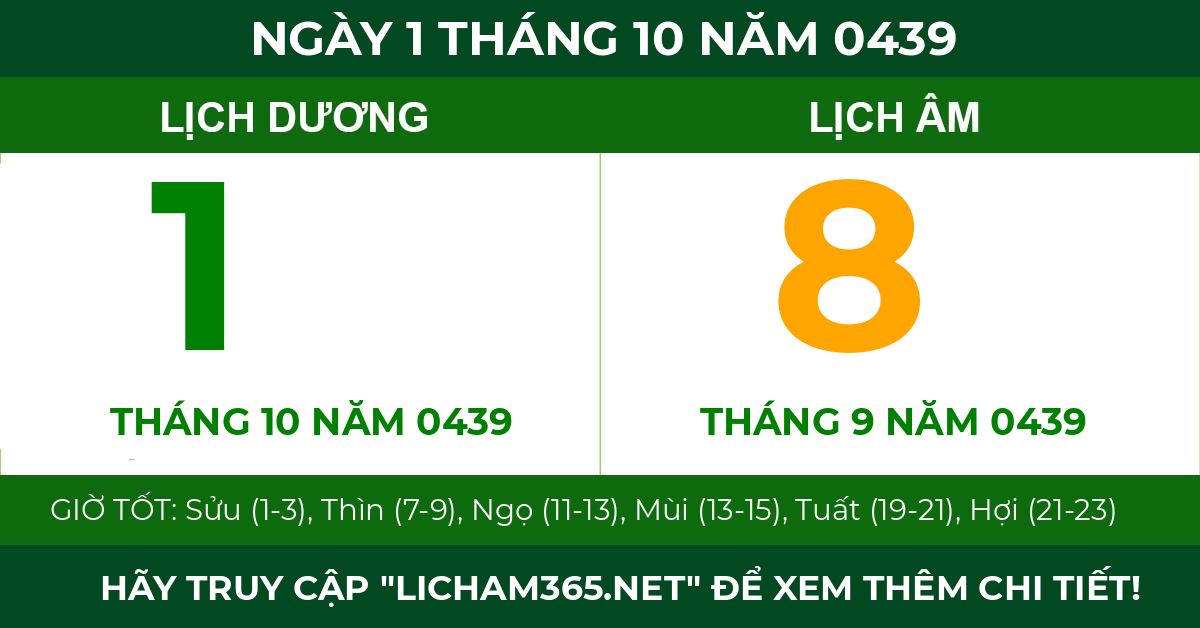 lịch âm ngày 1 tháng 10 năm 0439
