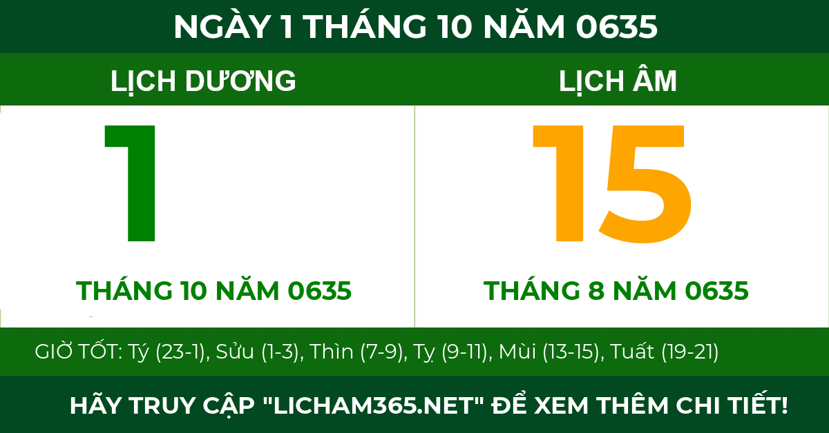 lịch âm ngày 1 tháng 10 năm 0635