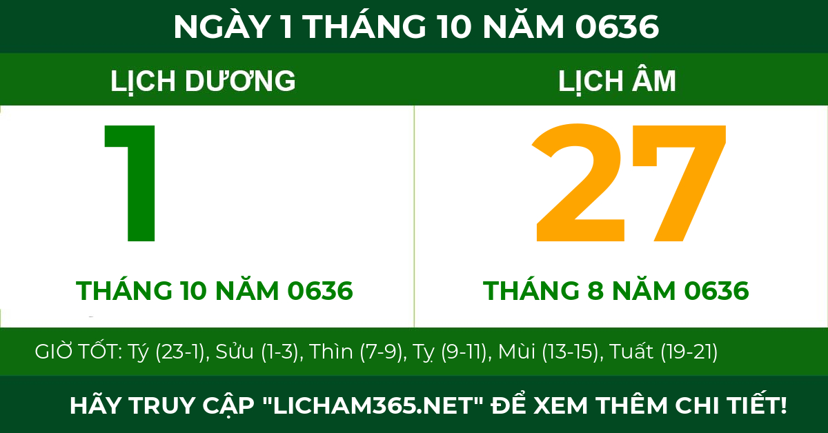 lịch âm ngày 1 tháng 10 năm 0636