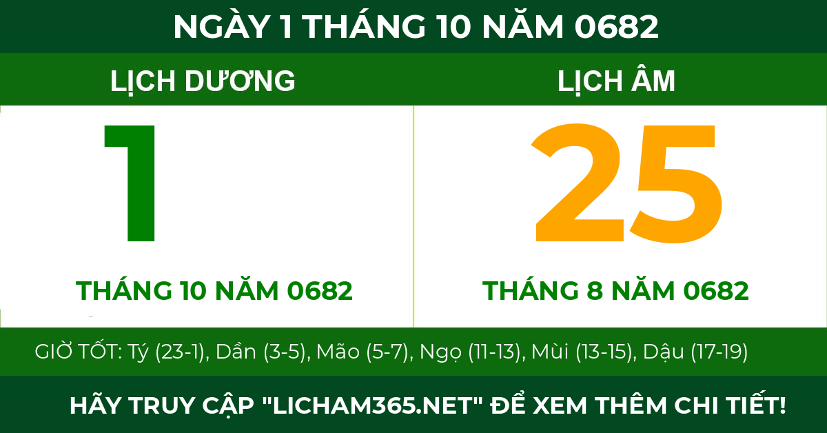 lịch âm ngày 1 tháng 10 năm 0682