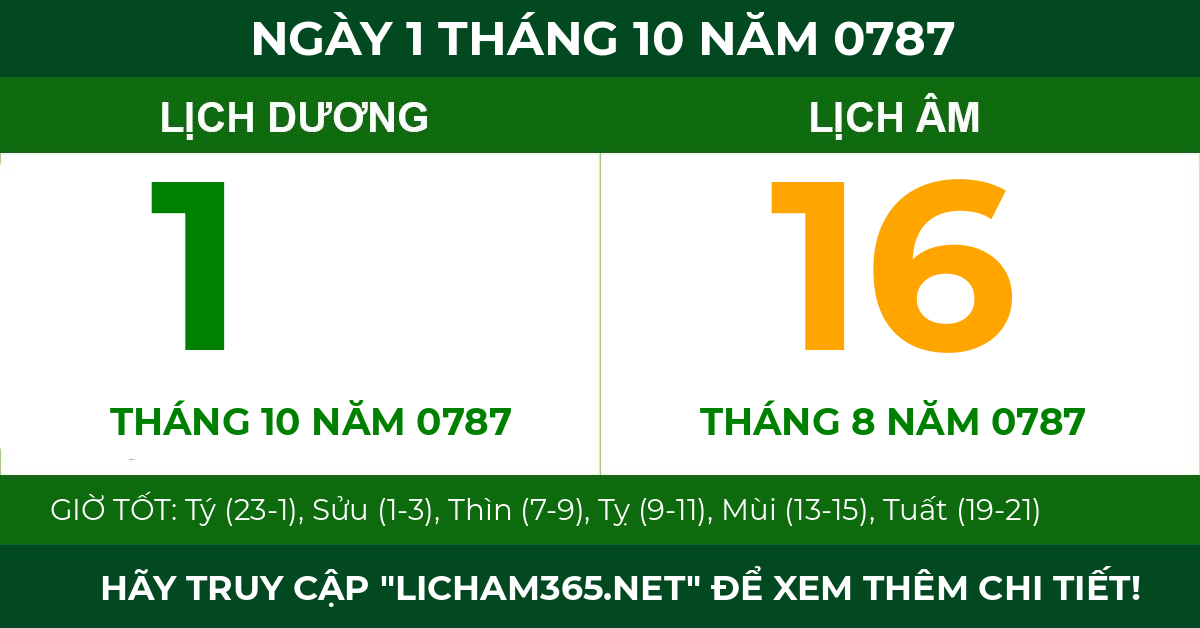 lịch âm ngày 1 tháng 10 năm 0787