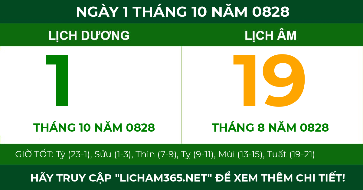 lịch âm ngày 1 tháng 10 năm 0828
