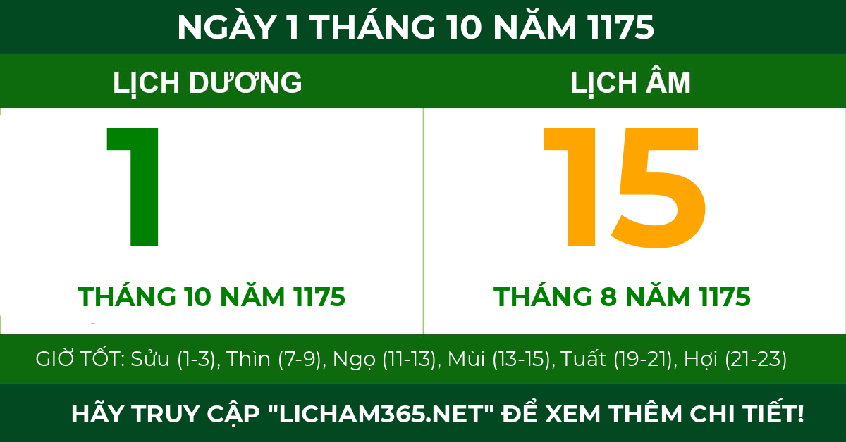 lịch âm ngày 1 tháng 10 năm 1175