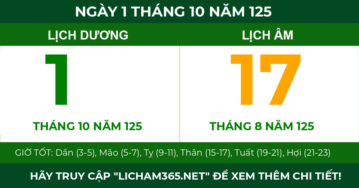 lịch âm ngày 1 tháng 10 năm 125