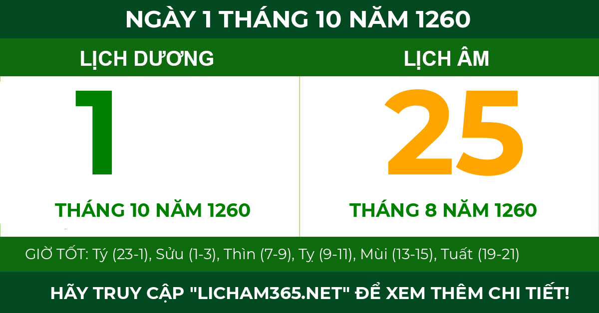 lịch âm ngày 1 tháng 10 năm 1260