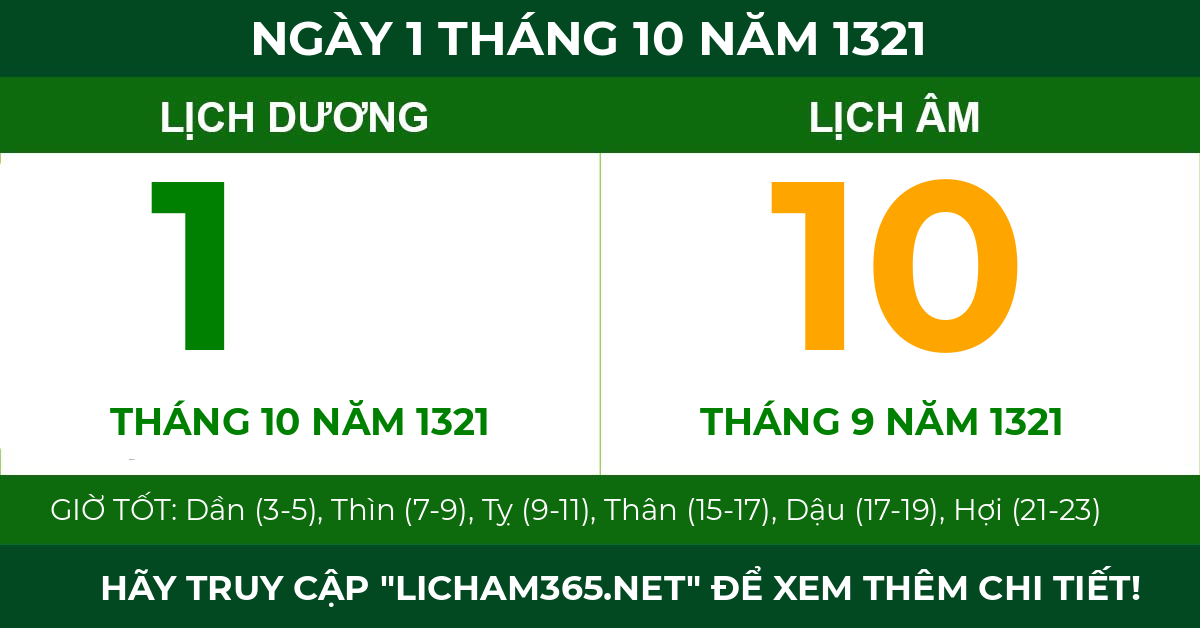 lịch âm ngày 1 tháng 10 năm 1321
