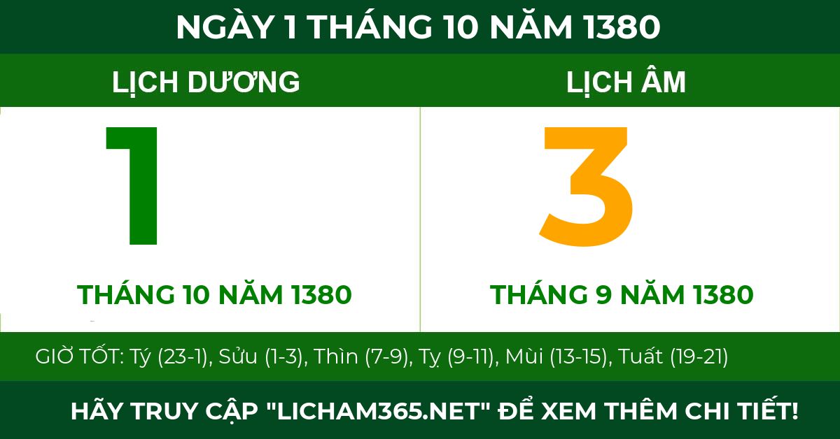 lịch âm ngày 1 tháng 10 năm 1380