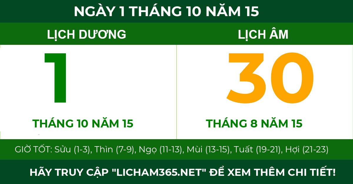 lịch âm ngày 1 tháng 10 năm 15