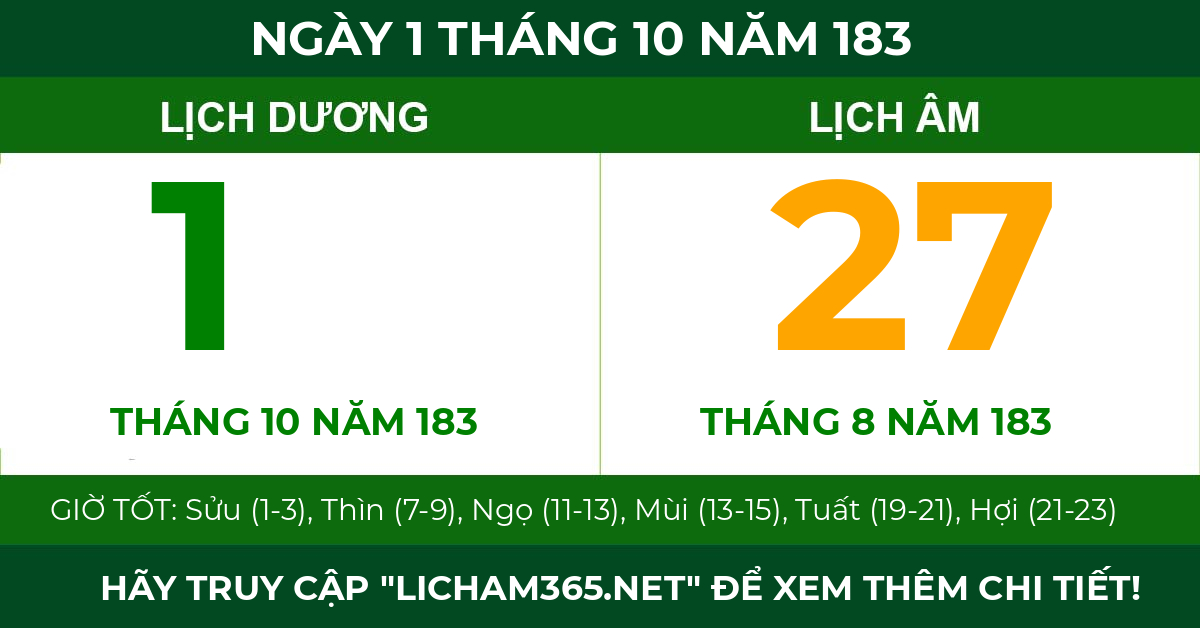 lịch âm ngày 1 tháng 10 năm 183