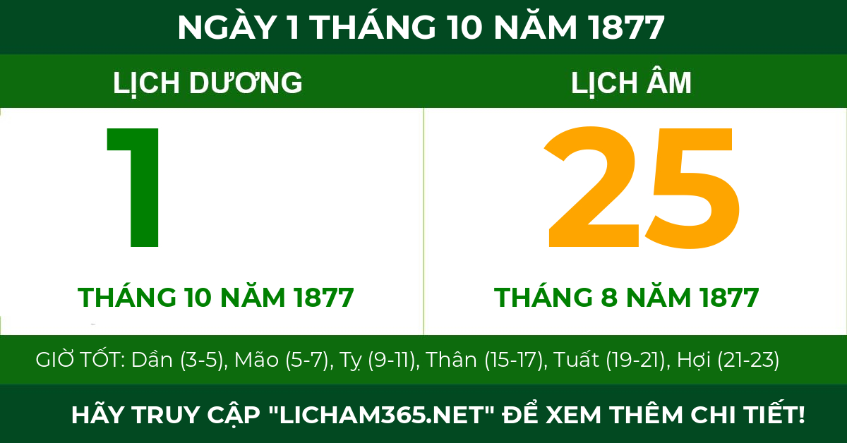 lịch âm ngày 1 tháng 10 năm 1877