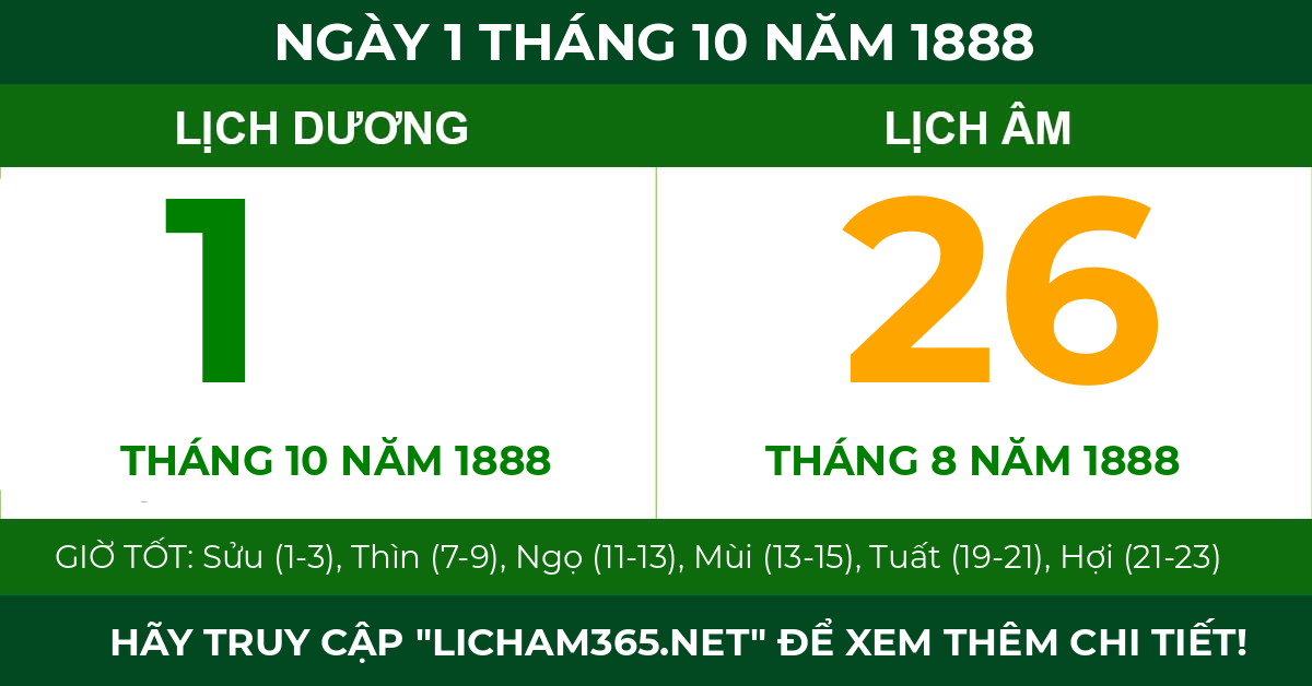 lịch âm ngày 1 tháng 10 năm 1888