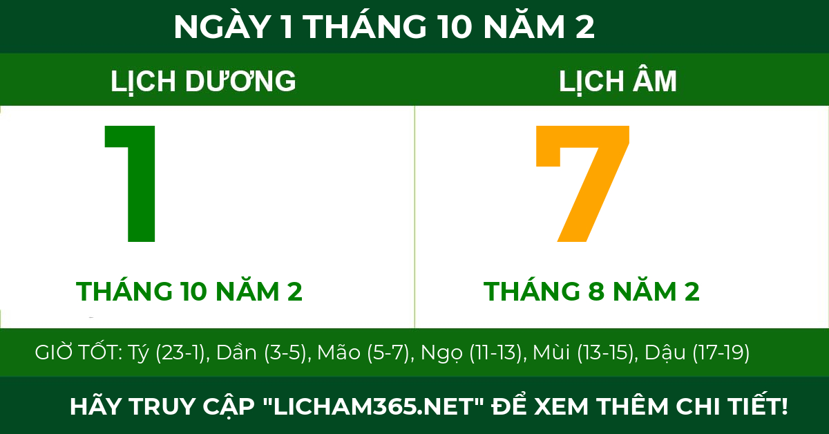 lịch âm ngày 1 tháng 10 năm 2