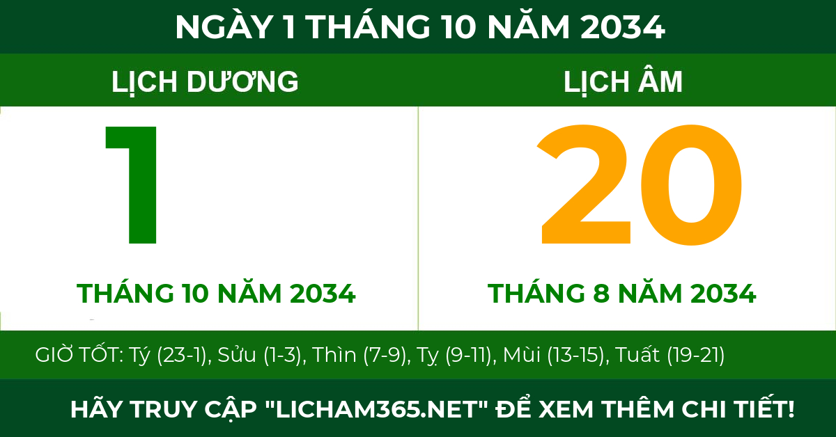 lịch âm ngày 1 tháng 10 năm 2034