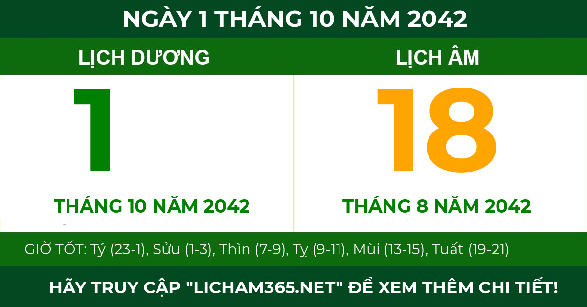lịch âm ngày 1 tháng 10 năm 2042