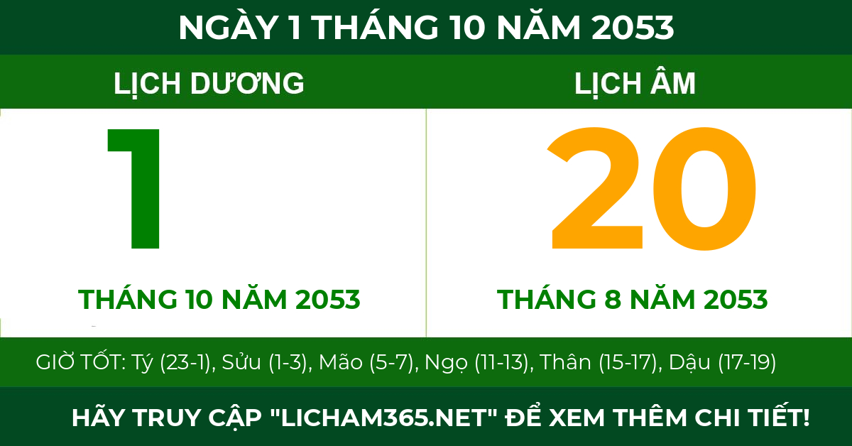 lịch âm ngày 1 tháng 10 năm 2053