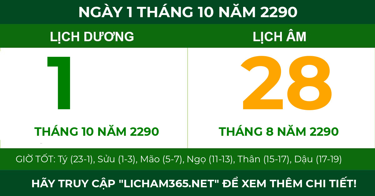 lịch âm ngày 1 tháng 10 năm 2290