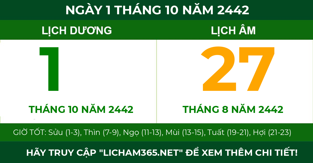 lịch âm ngày 1 tháng 10 năm 2442