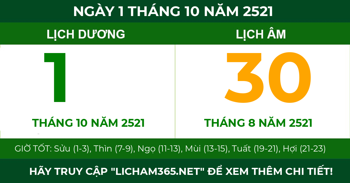 lịch âm ngày 1 tháng 10 năm 2521