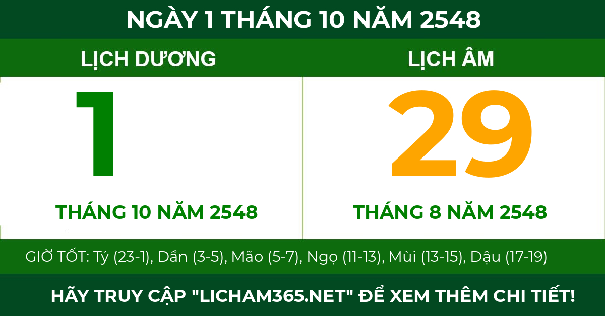 lịch âm ngày 1 tháng 10 năm 2548