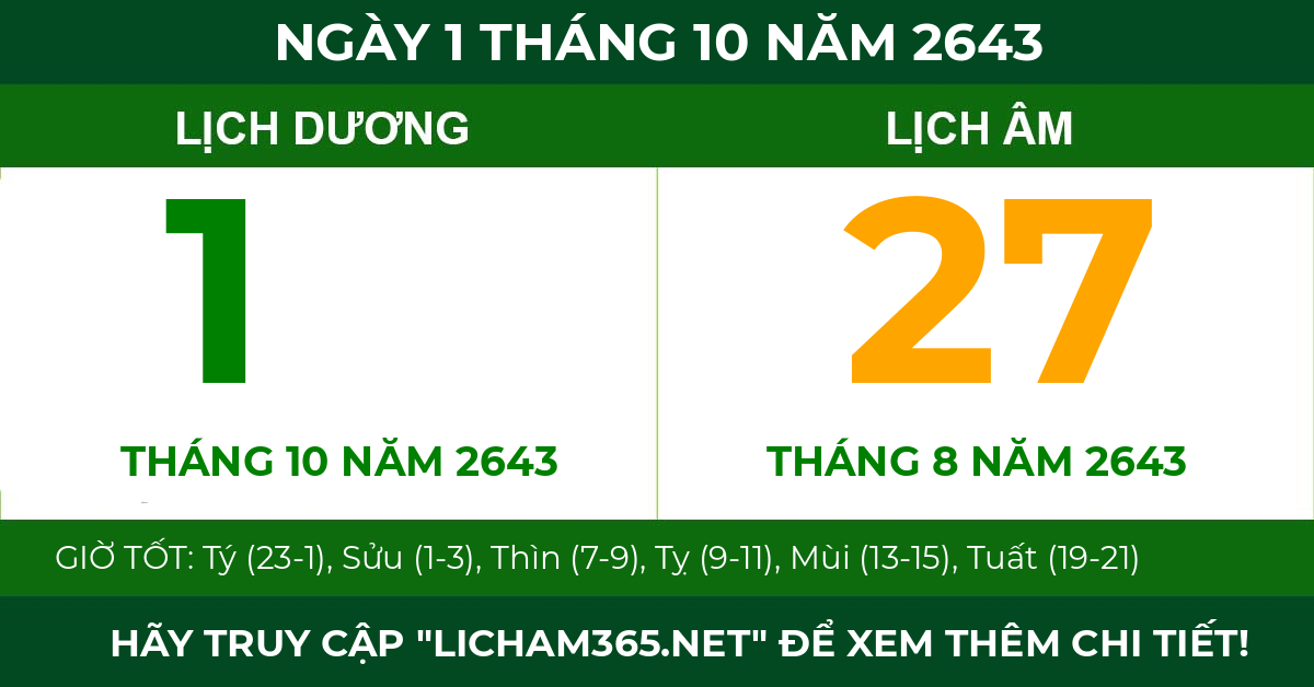 lịch âm ngày 1 tháng 10 năm 2643