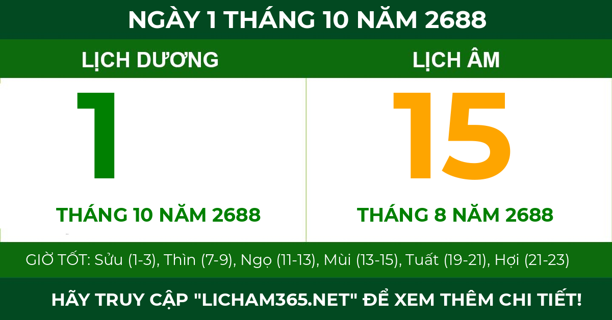 lịch âm ngày 1 tháng 10 năm 2688