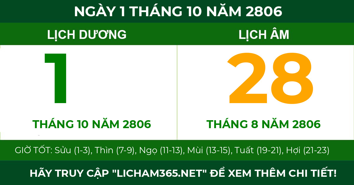 lịch âm ngày 1 tháng 10 năm 2806