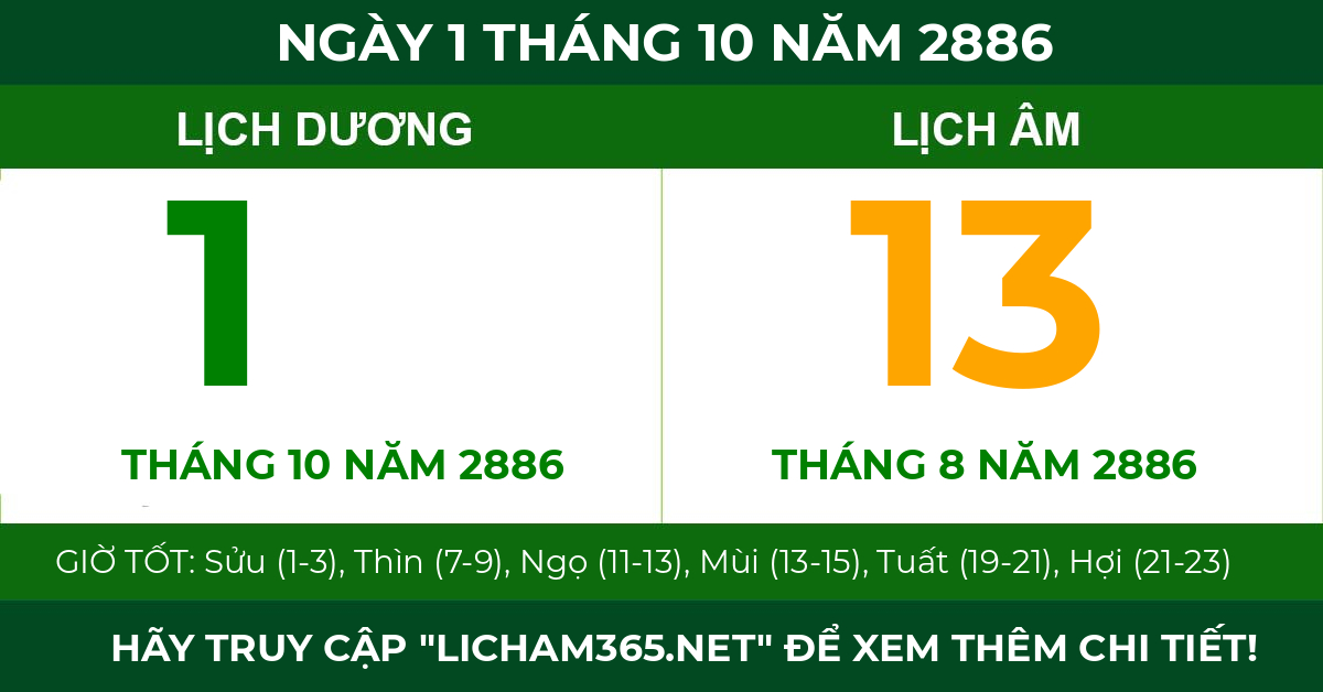 lịch âm ngày 1 tháng 10 năm 2886