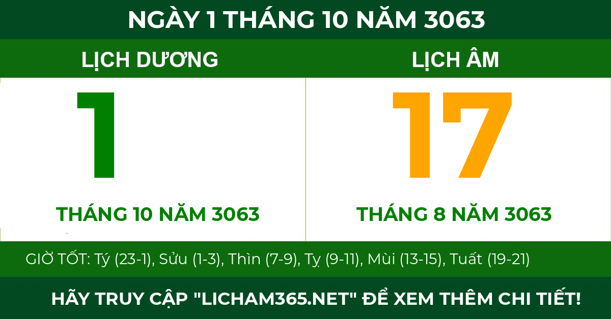 lịch âm ngày 1 tháng 10 năm 3063
