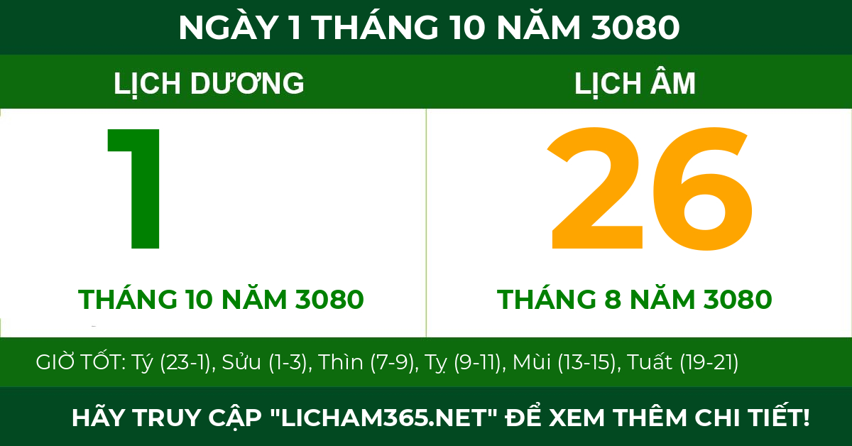 lịch âm ngày 1 tháng 10 năm 3080